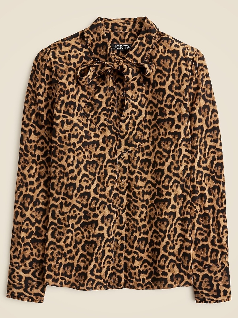 J. Crew Removable Tie-Neck Button-Up Shirt in Leopard Crepe de Chin - Size Large